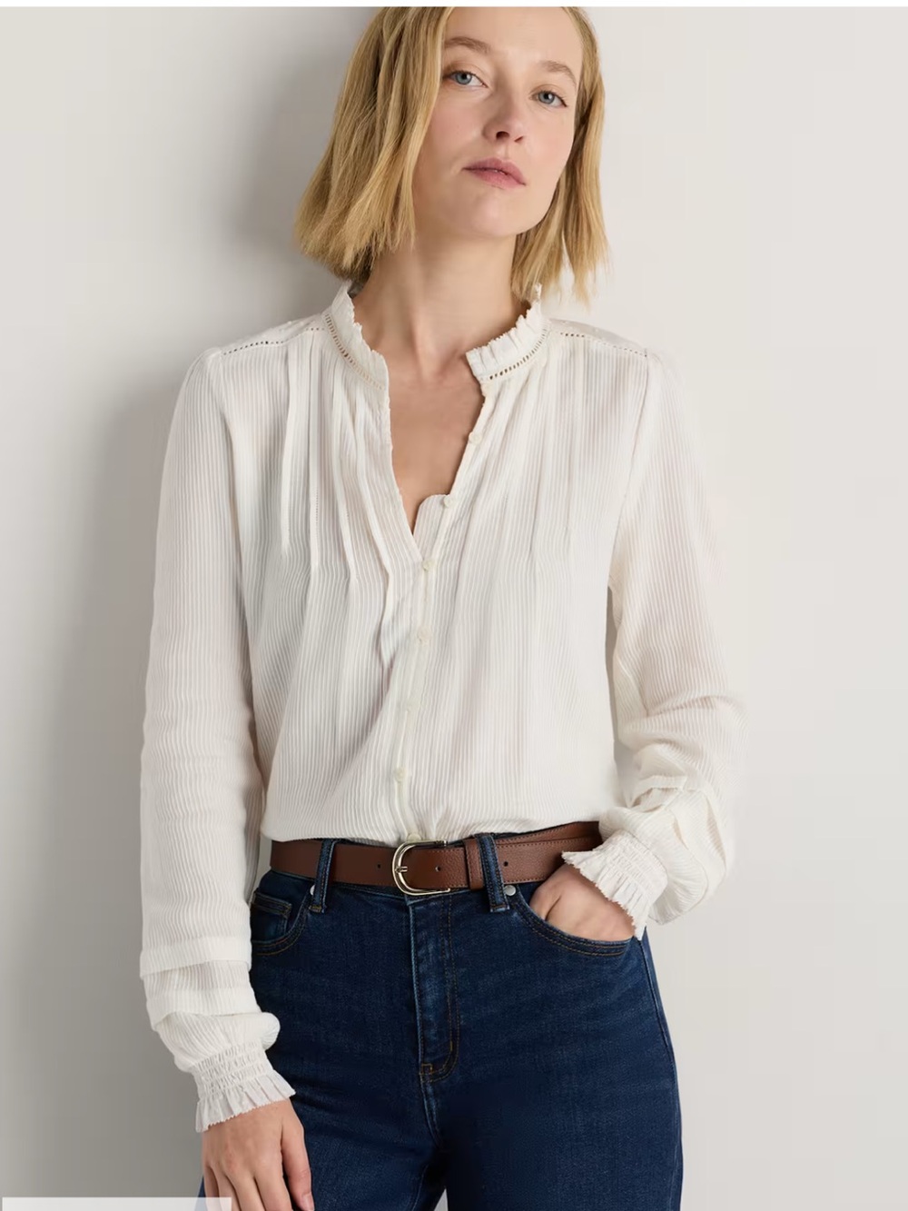 Quince Textured Cotton Peasant Blouse 100% Organic Cotton Size XL